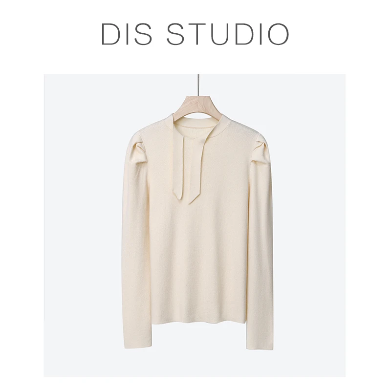 【DIS 现货】【杏雅佳人】冬季气质蝴蝶结系带泡泡袖针织衫Z523Z10803