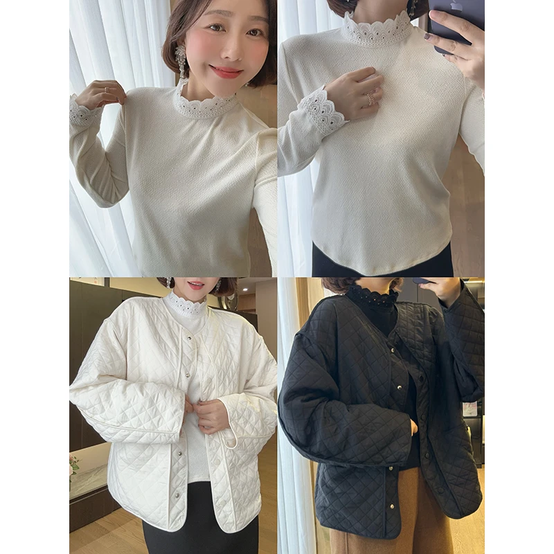 【DIS 定制】【繁花边境】秋冬立领蕾丝花边长袖羊毛打底衫Z524X18188