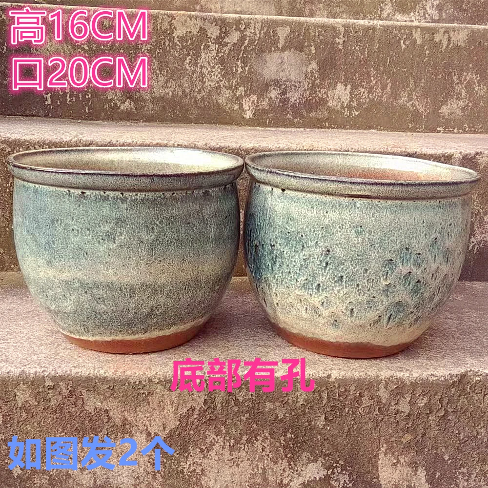 孔雀大口碗手工简约紫砂粗陶法师老桩悬崖绿萝多肉植物陶瓷花盆