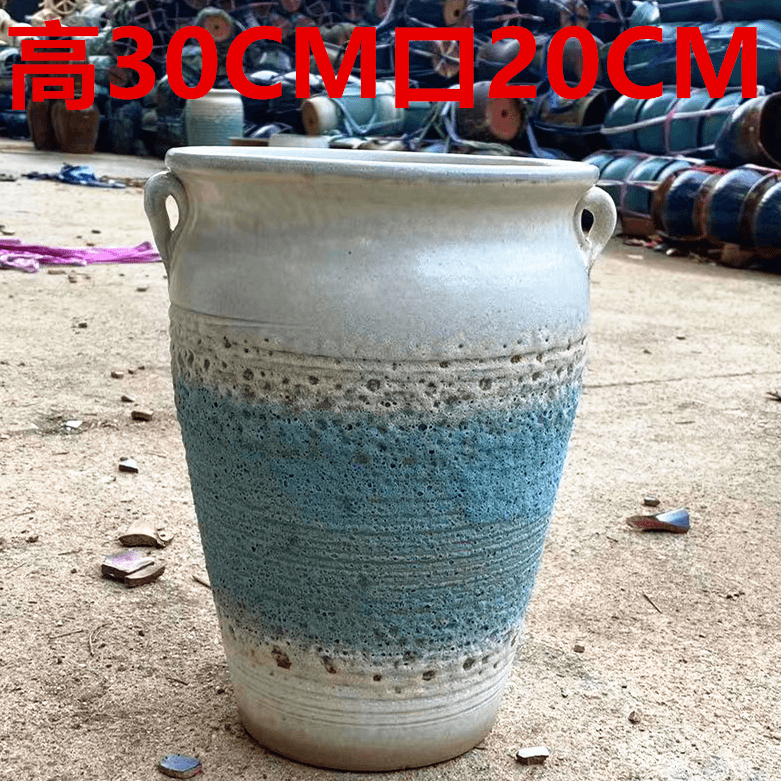 双耳蓝泡法师手工简约紫砂粗陶法师老桩悬崖绿萝多肉植物陶瓷花盆