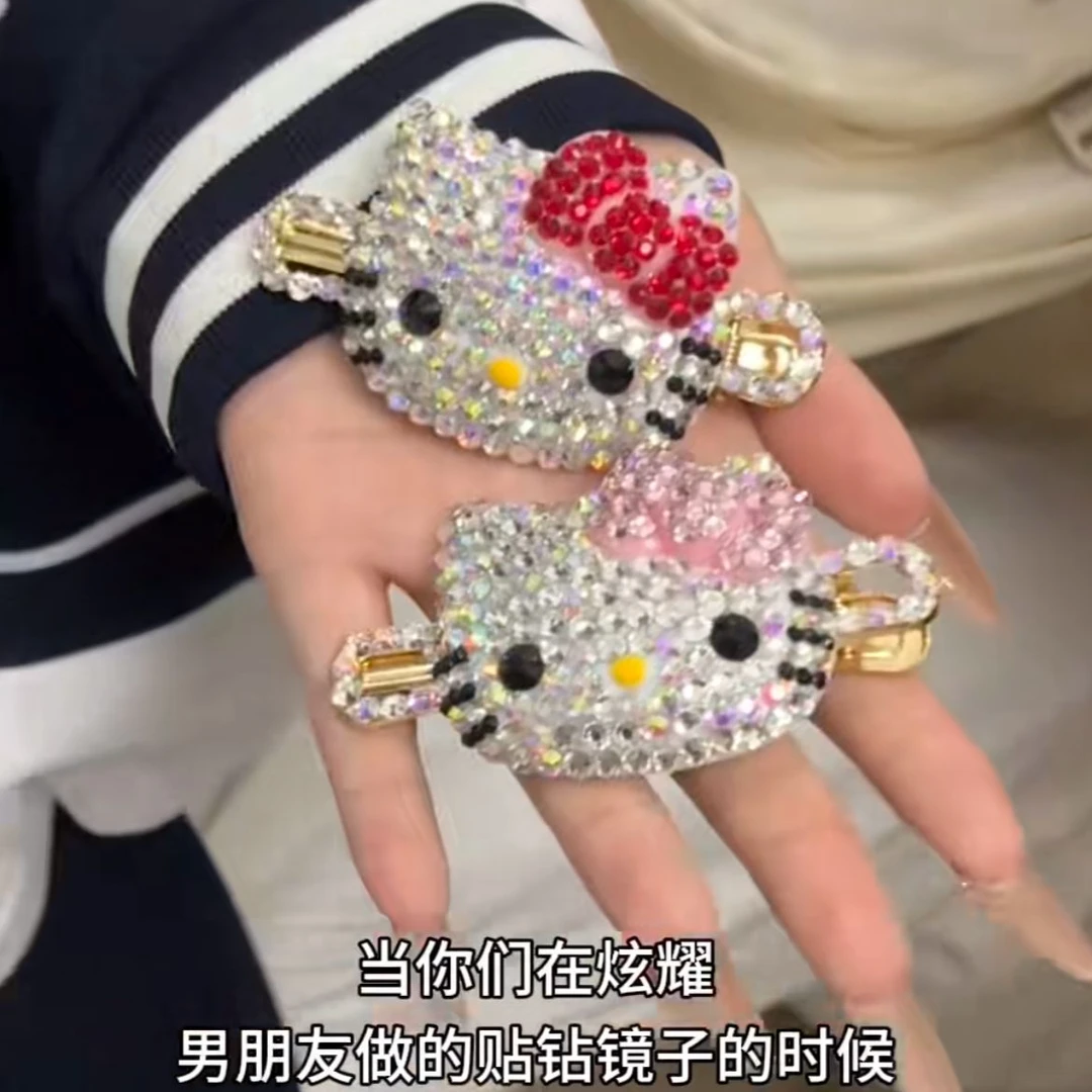 手工镶钻DIY满钻hellokitty发夹边夹发饰甜美少女头饰材料包