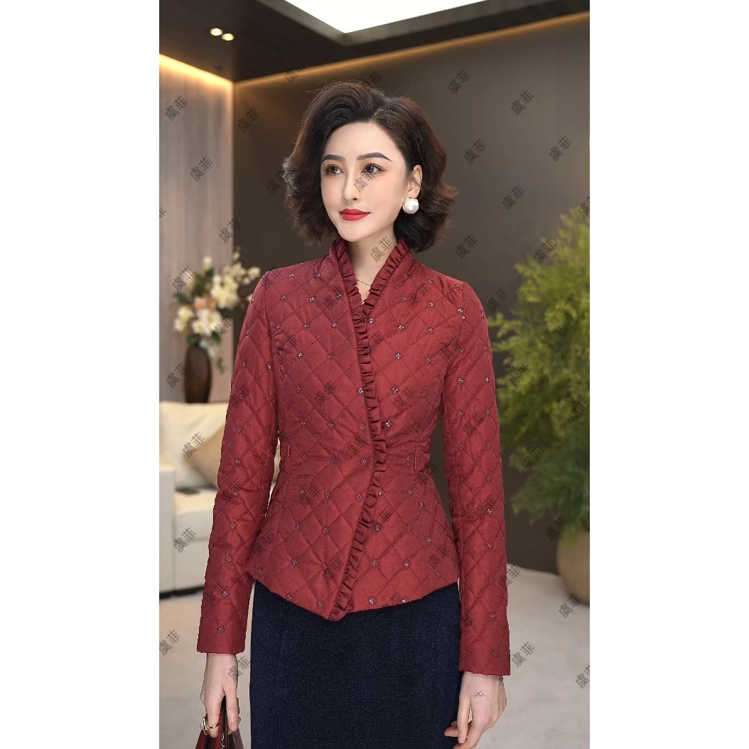 2025新款连立领手工花边珠片刺绣棉服短款气质外套WF2089H