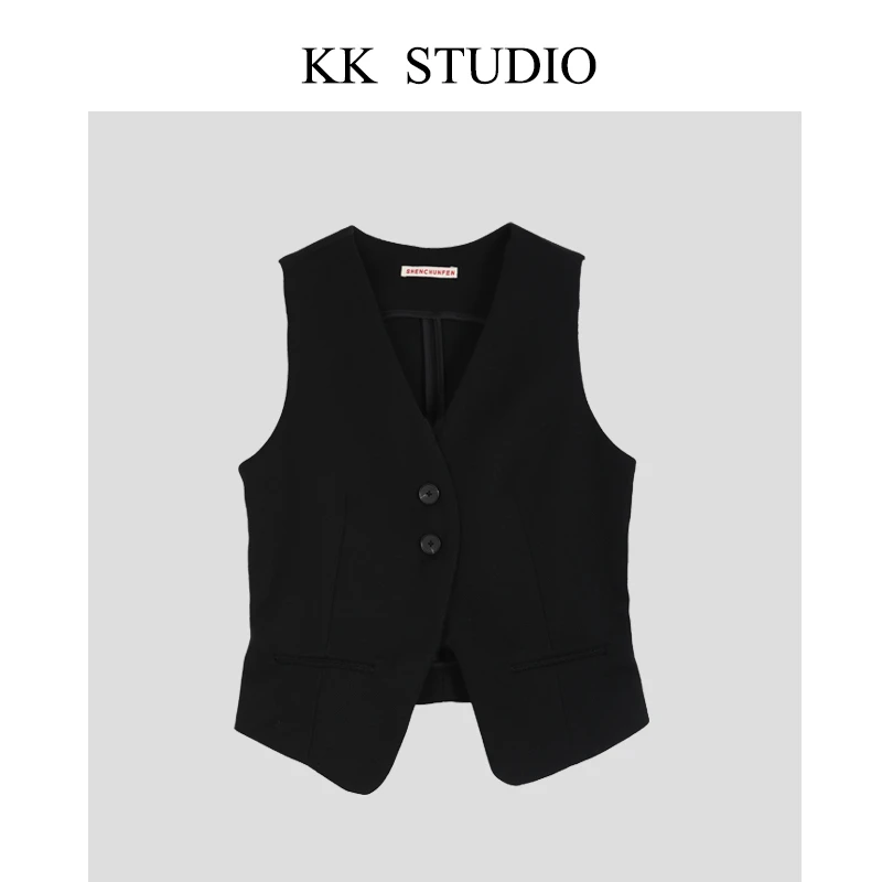 淇老板KK Studio 秋季新款纯色简约气质时尚设计感马夹上衣8509