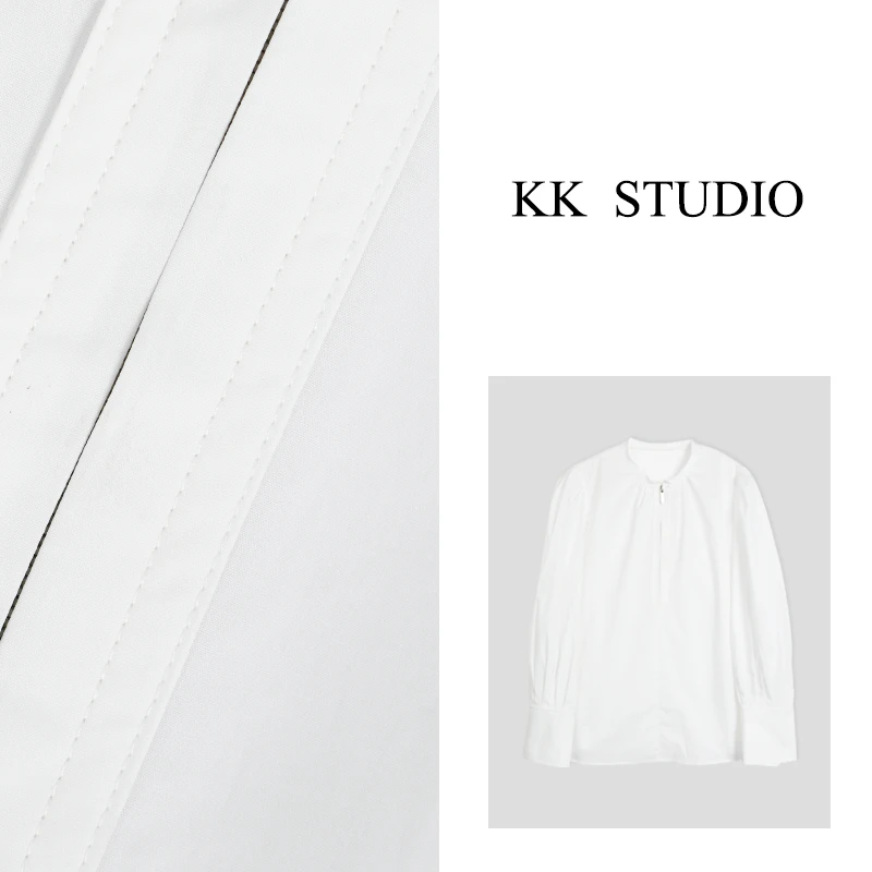 淇老板KK Studio【月光手书】新款时尚休闲百搭宽松立领衬衫8732
