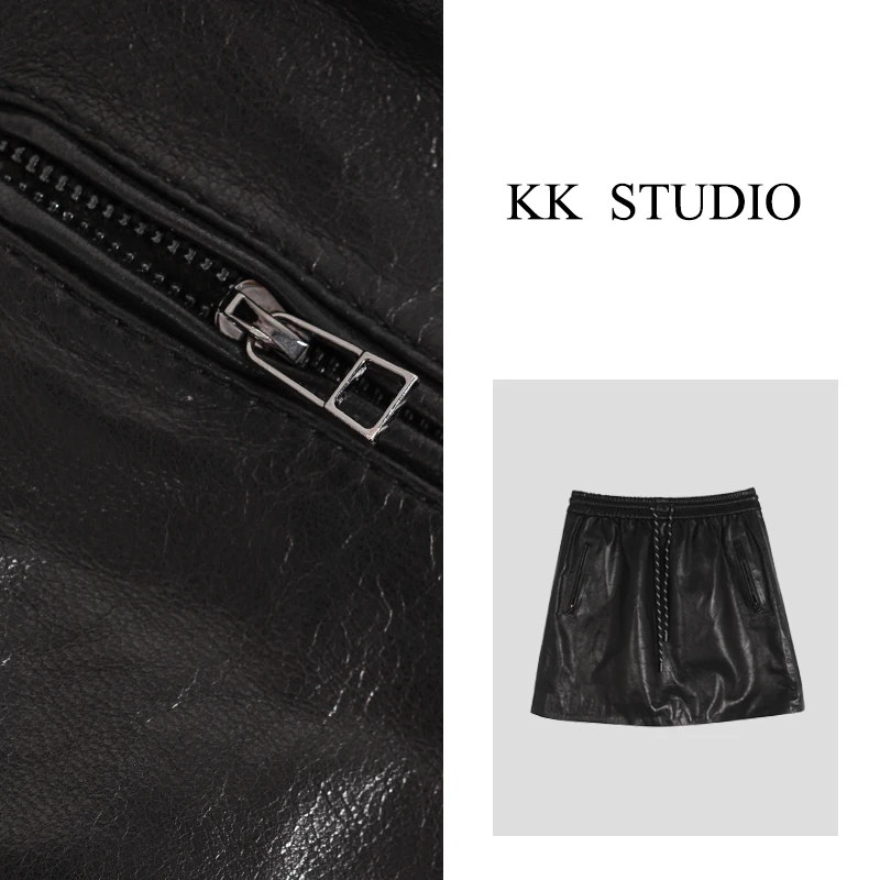 淇老板KK Studio【心动信号】初秋新款百搭A字高腰皮裙半身裙8516