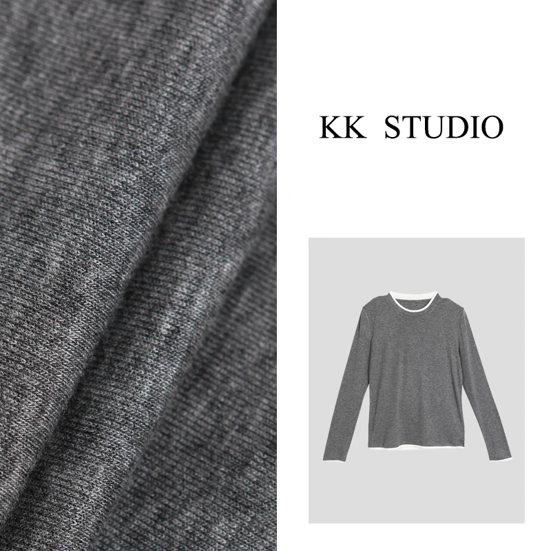 淇老板KK Studio【浪漫书签】秋季新款圆领拼接微宽松显瘦上衣8692