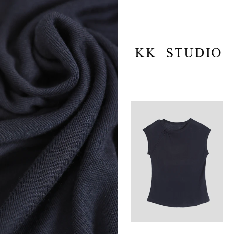 淇老板KK Studio“水滴T”夏季休闲百搭天丝羊毛混纺纽结短袖8330