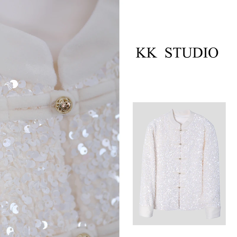 淇老板KK Studio“遇见巴黎”新款 轻奢百搭丝绒亮片短外套8110