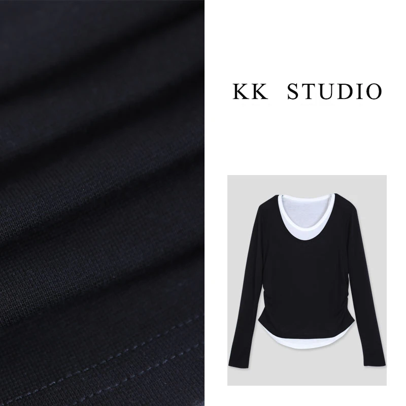 淇老板KK Studio 莱赛尔羊毛显瘦百搭长袖假两件打底衫8073