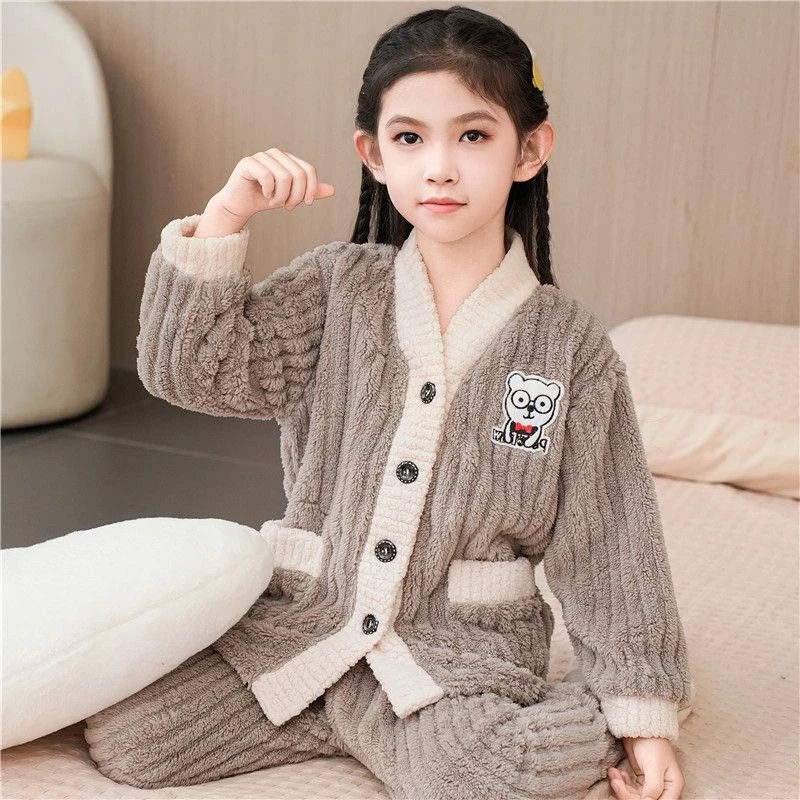 秋冬儿童睡衣加厚珊瑚绒儿童套装女孩中大童法兰绒2024新款家居服