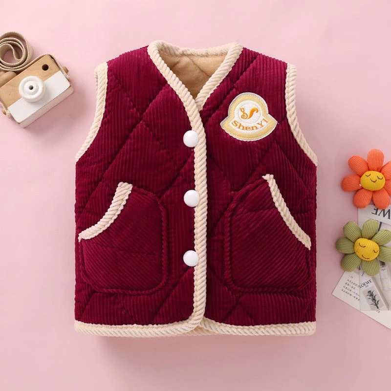 冬款儿童长毛绒马甲大中小童加绒加厚坎肩男女宝三层夹棉背心加厚
