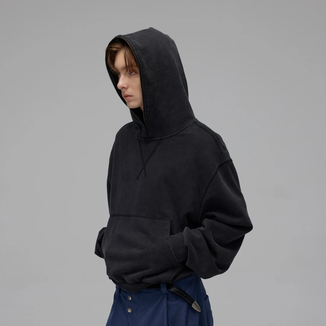 SILENTEX美式休闲cleanfit短款宽松加厚挺阔连帽卫衣男女复古