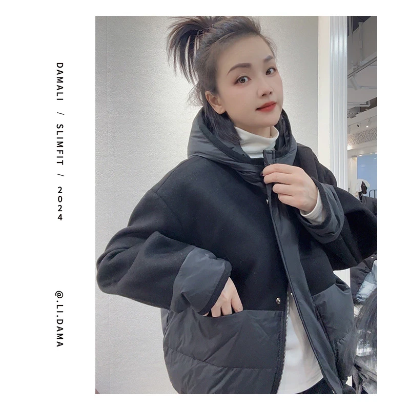 大码利-冬款【连帽羊绒拼接羽绒服】高货小众设计韩系气质羽绒服女