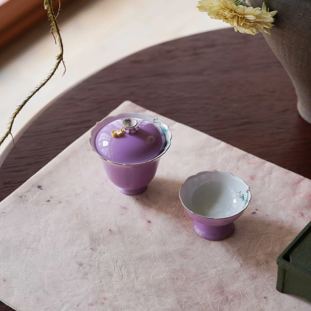 YTJ00186 雅同集-粉地葡萄念梦花口盖碗茶具