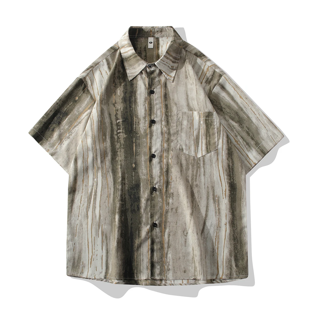 夏季潮牌扎染短袖衬衫男士夏季新款薄款港风宽松休闲小众设计衬衣
