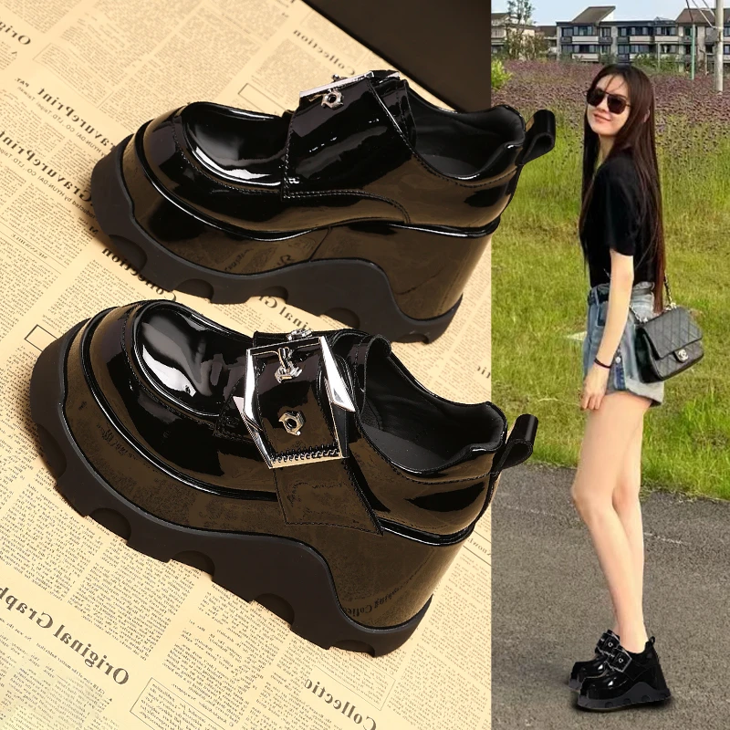 SJN937-3小个子厚底内增高英伦风乐福鞋女2024年秋季新款松糕单鞋