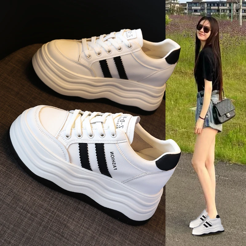 ZDW5539-8内增高厚底百搭小白鞋女2024秋季松糕休闲基础款运动鞋