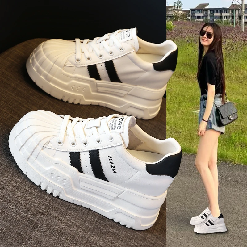 5598-2小个子厚底内增高时尚百搭小白鞋女2024春秋季新款休闲板鞋