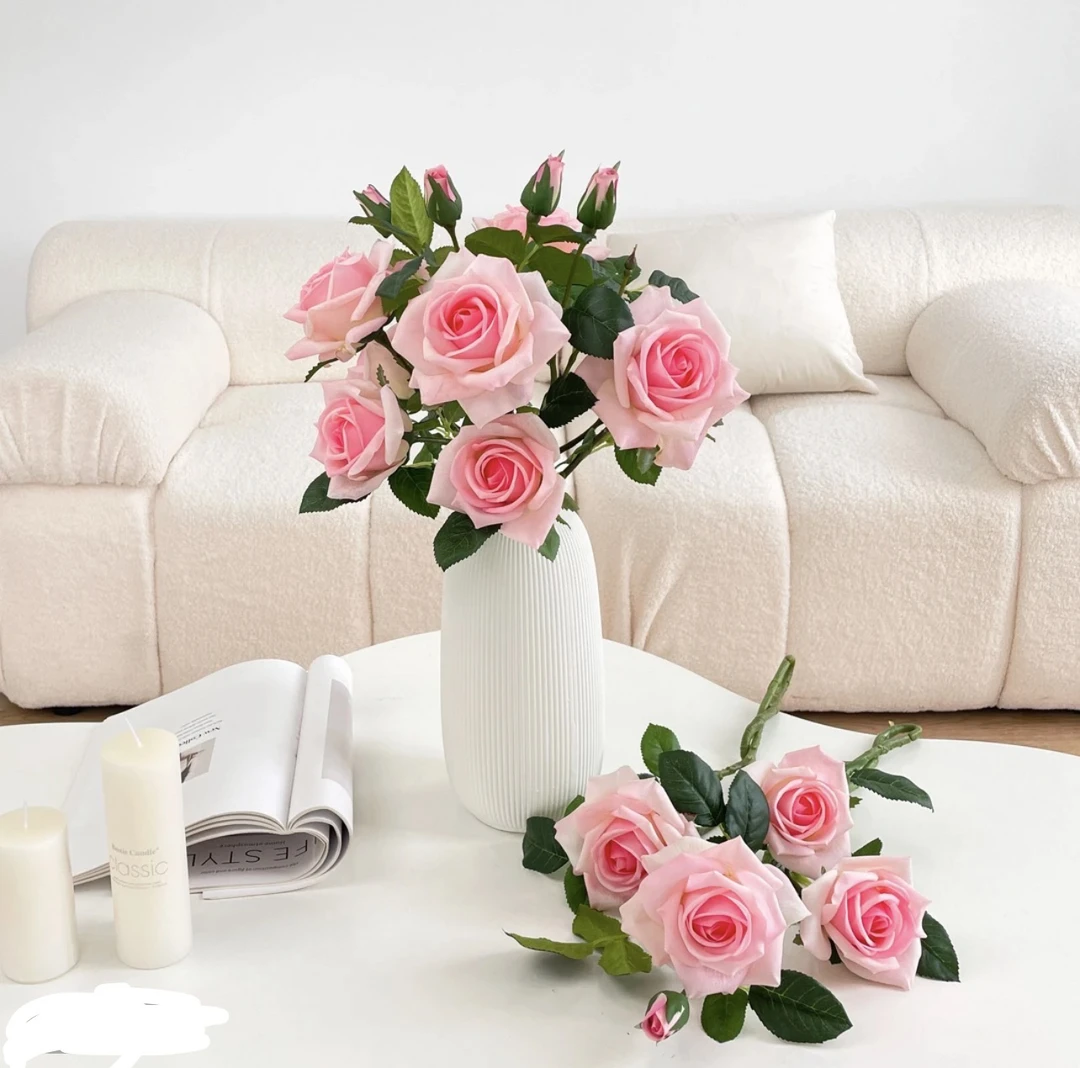 仿真花手感玫瑰花假花绢花餐桌摆放花艺电视柜摆件软装搭配花材