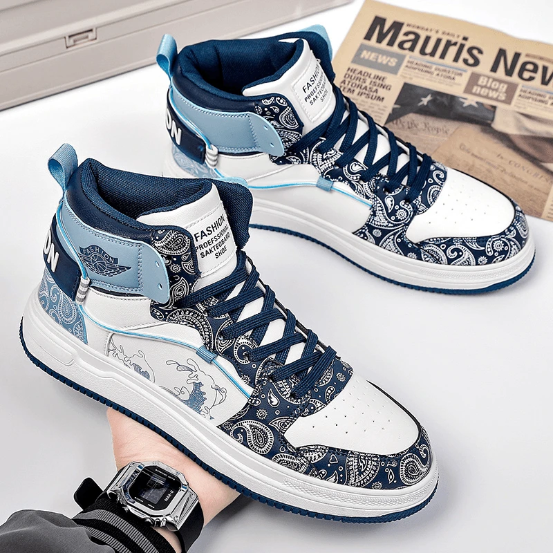 2023秋季大尺码高筒鞋45国潮板鞋46学生休闲运动鞋47加大加肥男鞋