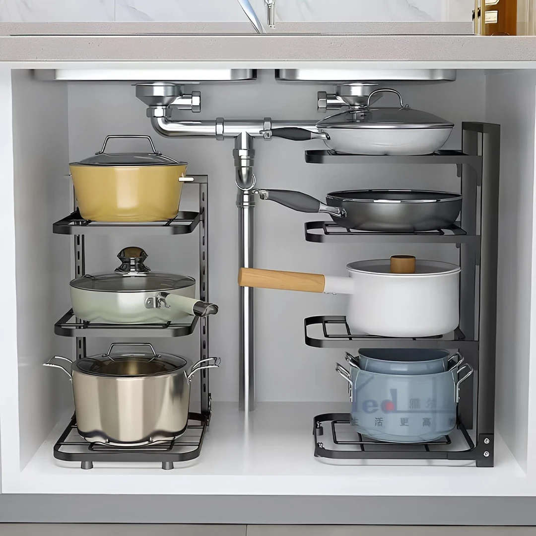 【小杨推选】锅架专放锅具收纳厨房碳钢架子置物架免打孔厨房储物架