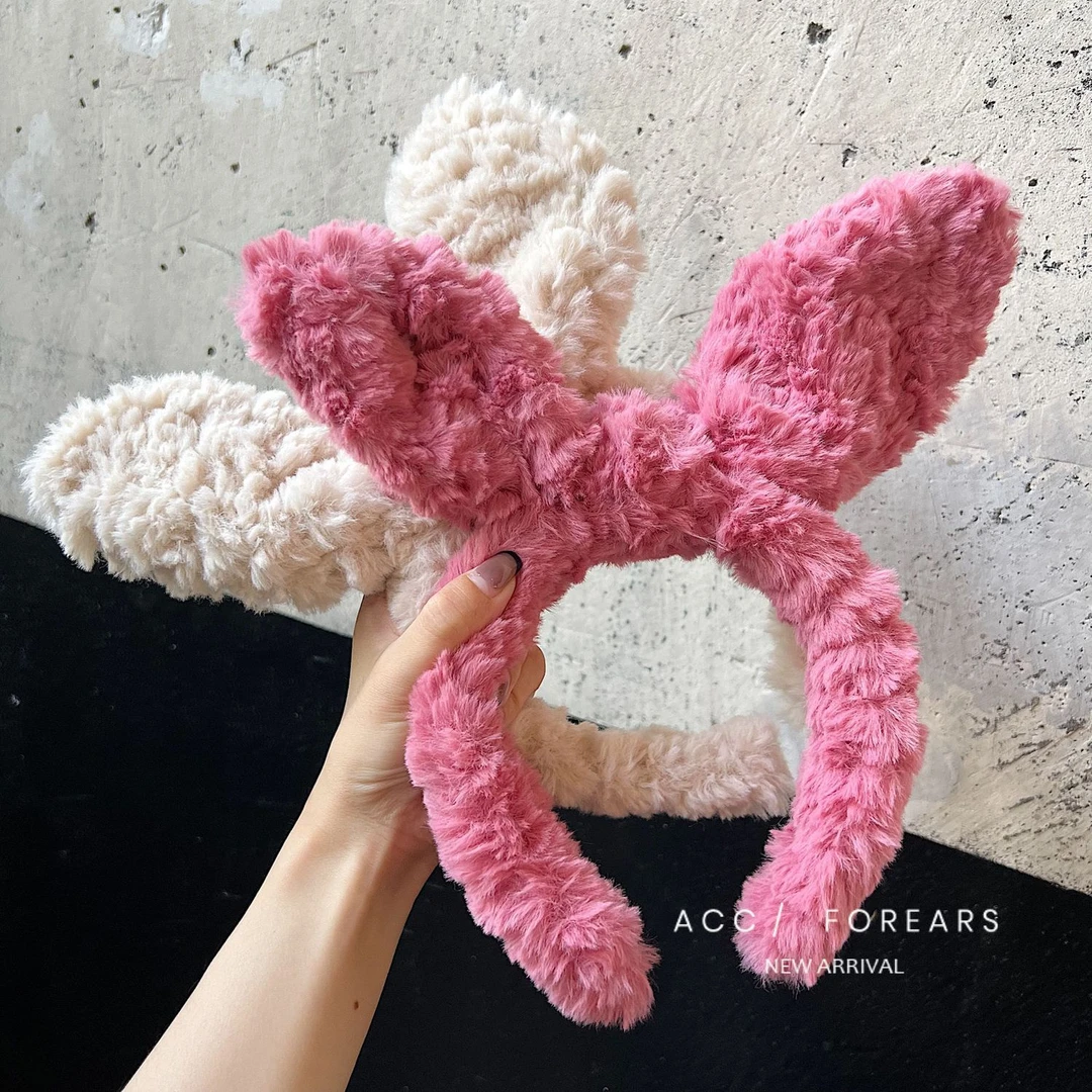 甜美兔耳朵毛毛发箍发卡简约百搭毛绒洗脸头箍头饰可爱风直播发饰