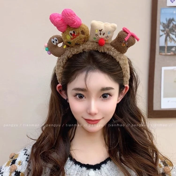 高颅顶发捆毛茸茸卡通洗脸发箍可爱2024新款高级感秋冬毛绒显现小