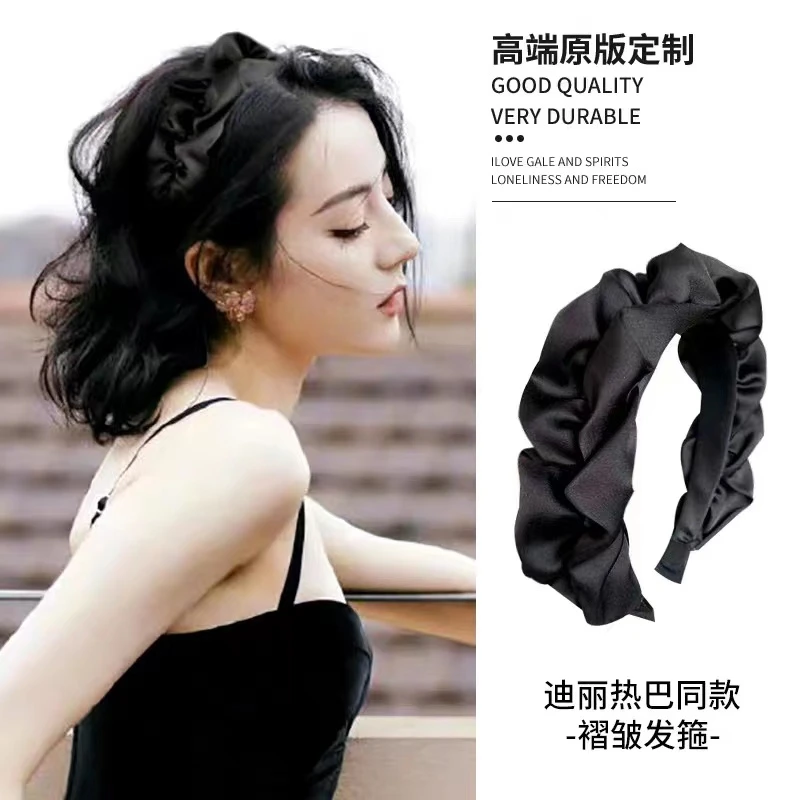 韩国日常外出高颅顶法式发箍简约褶皱头箍气质淑女感发卡压发sG