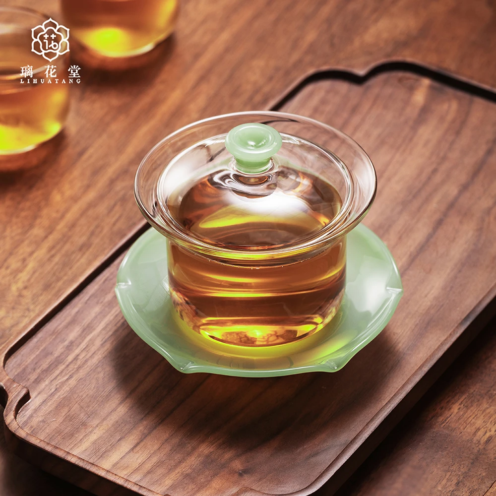 璃花堂玉荷盖碗三地人三才高硼硅耐热玻璃盖碗160ml大口不烫手