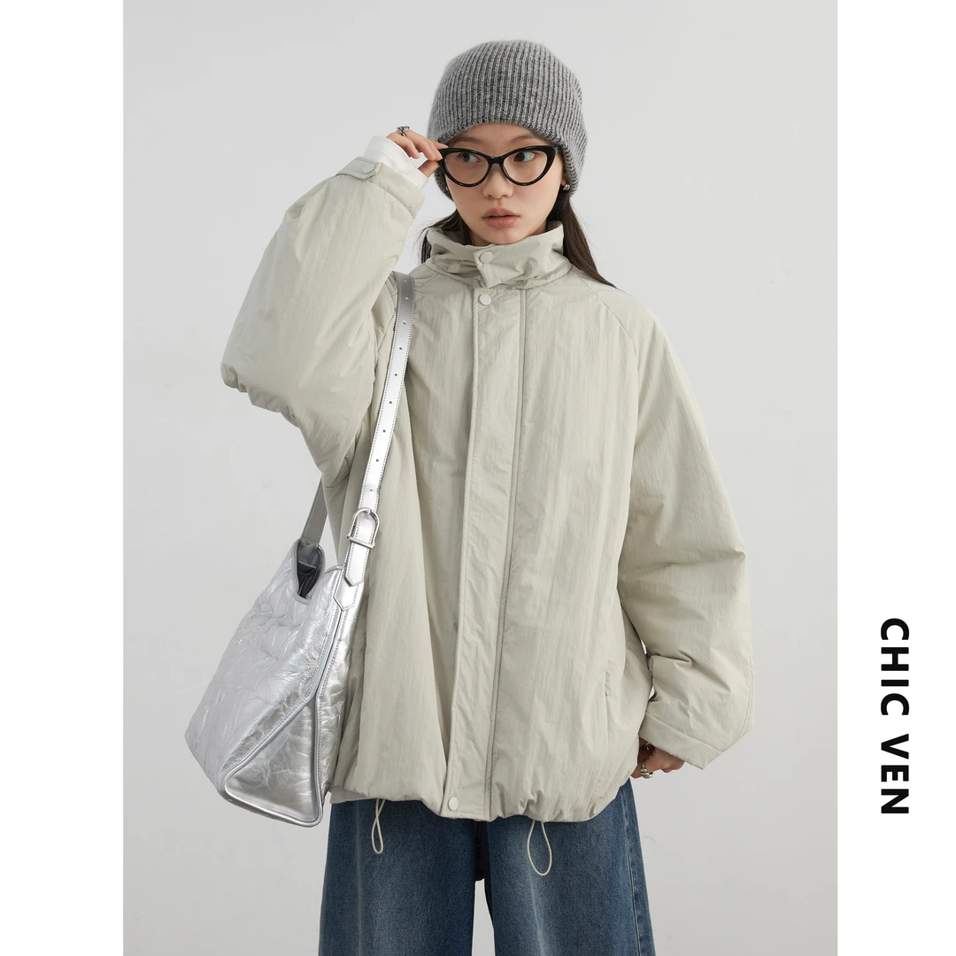 CHIC VEN冬季中性立领棉服夹棉外套保暖棉袄中长款棉衣124DW40693