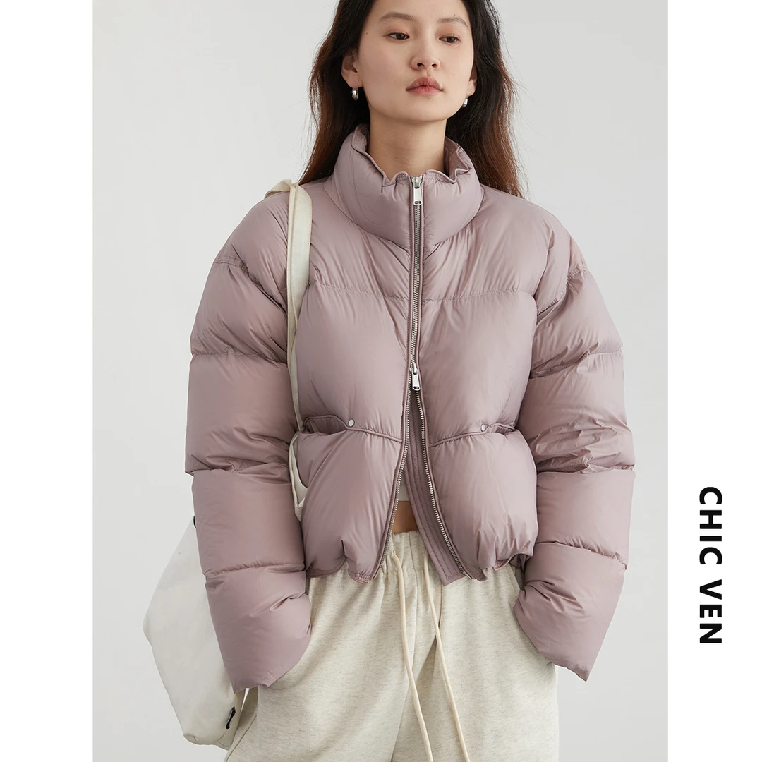 CHICVEN官方冬新款立领羽绒服外套肯豆风白鸭绒面包服123DW11058