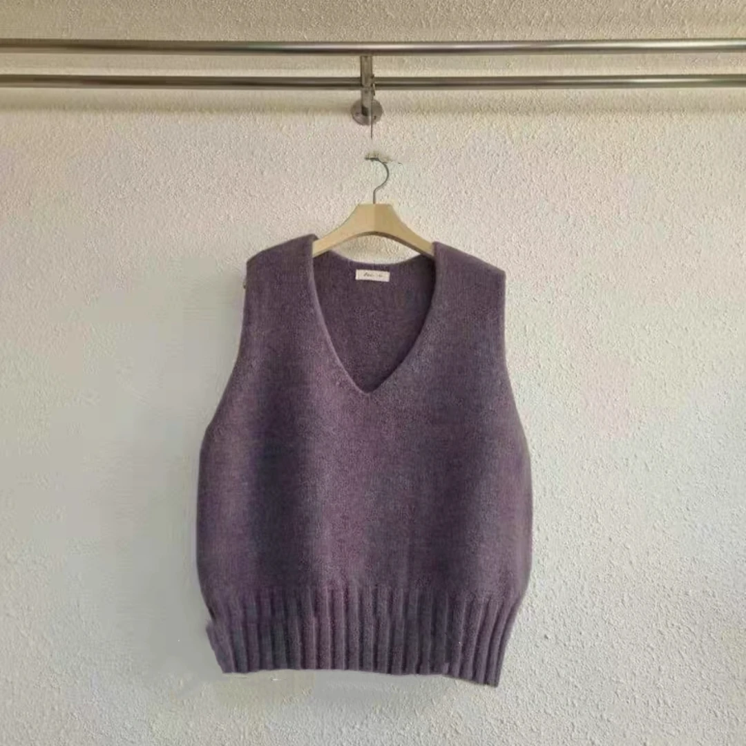 【复古纯色V领针织马甲女】宽松外搭叠穿无袖毛线背心