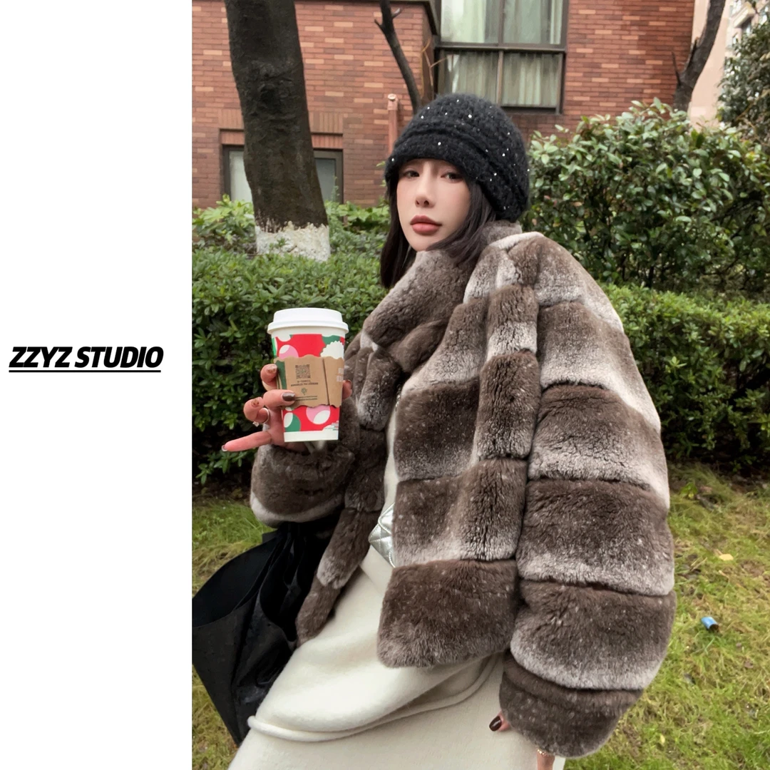 【ZZYZ】“晚舟星”大牌雷克斯獭兔毛龙猫满天星皮草外套女短