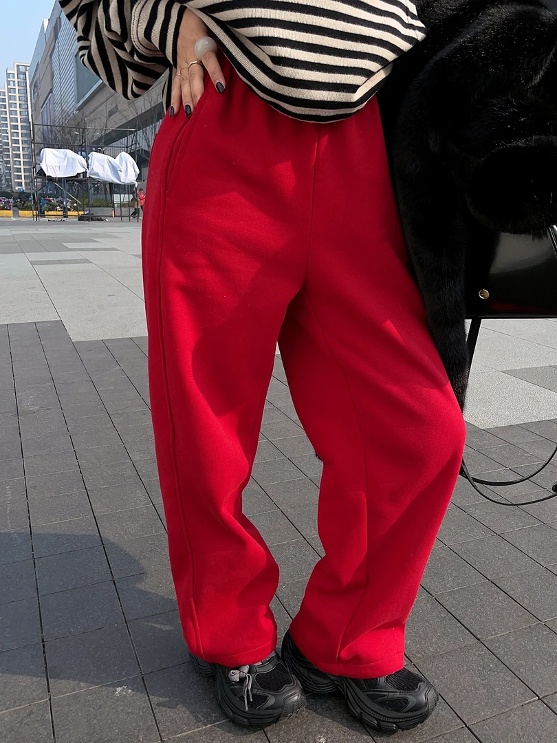 【限定新年红～香蕉裤】简约格调 休闲松紧腰裤脚可收阔腿休闲裤