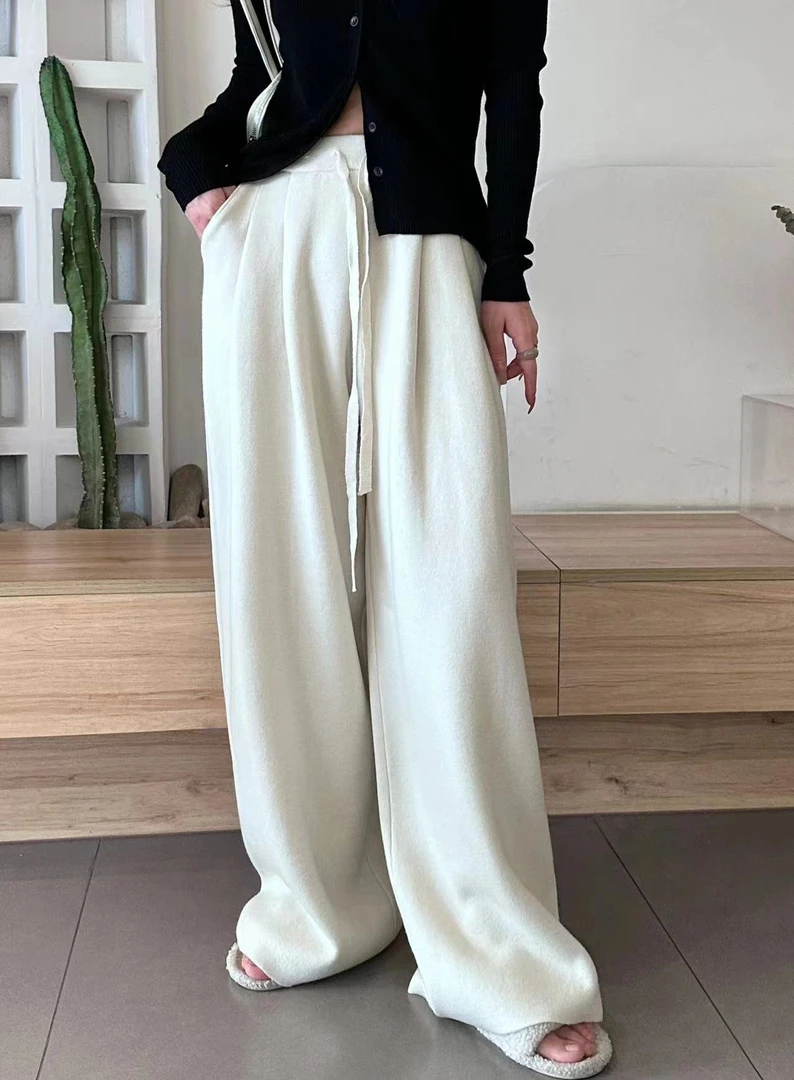 鲁威道公路 超垂松紧休闲裤女高腰显瘦拖地裤宽松长裤