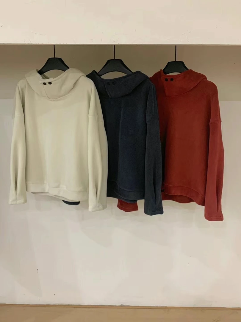 【连帽宽松双面奥利绒卫衣】女毛茸茸一体绒上衣纯色