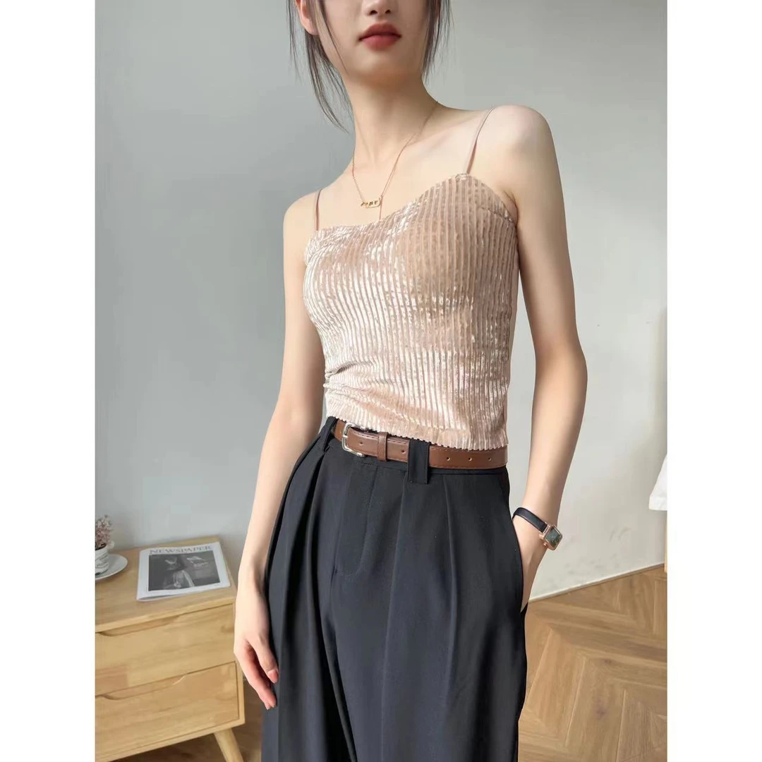 粉色吊带背心女2024新款外穿洋气无袖带胸垫辣妹上衣外穿时尚气质