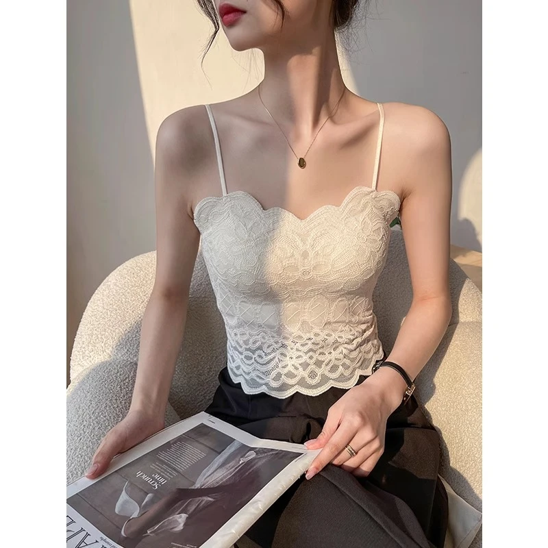 蕾丝吊带背心女2024新款内搭夏季带胸垫短款打底美背气质显瘦上衣