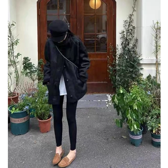 复古皮毛一体黑色外套女秋冬网红气质新款棉服小众不撞款长袖棉衣