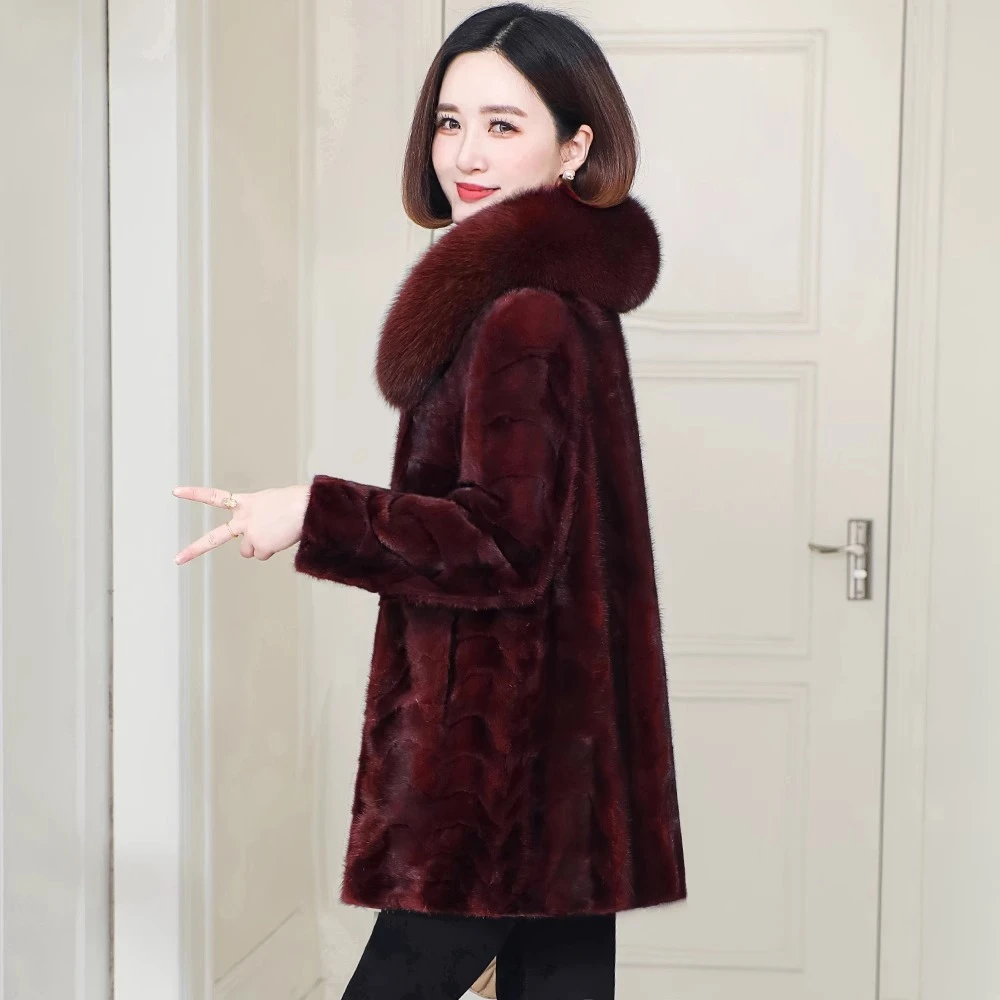 高端修身大衣女海宁进口拼貂中长款水貂毛皮草中老年妈妈外套女