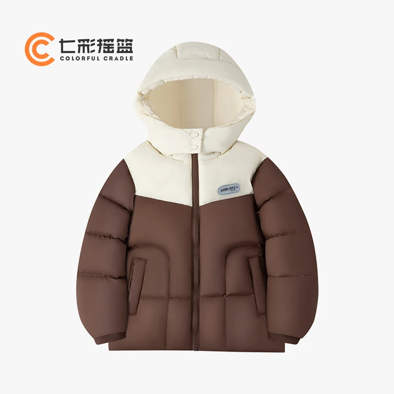七彩摇篮冬季瓦儿童2024新品保暖防风连帽拼接羽绒服 1YN55306D