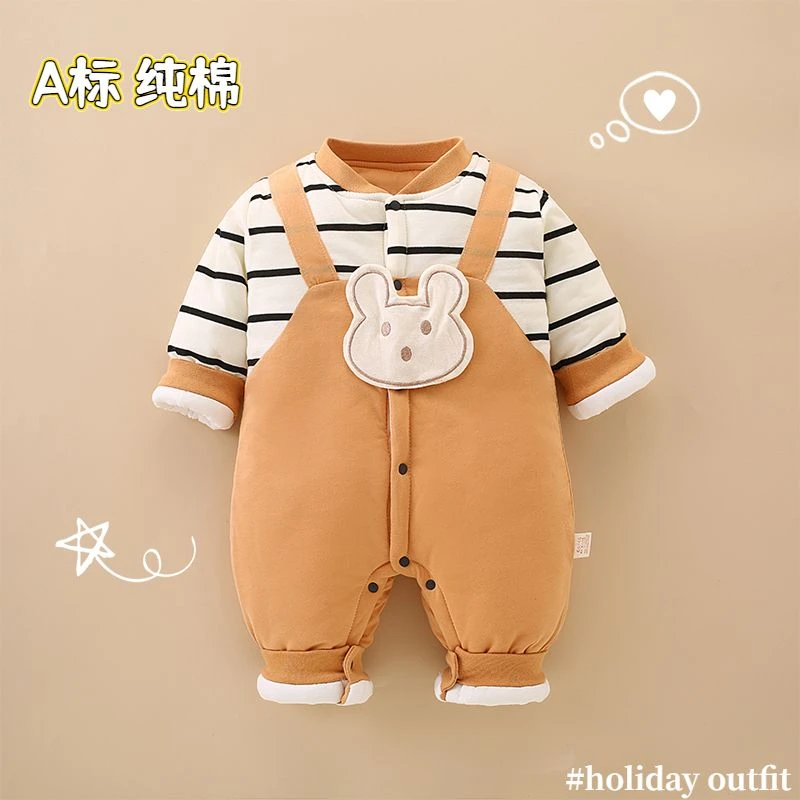 新生儿衣服秋冬套装初生宝宝加厚夹棉连体衣保暖冬装外出棉衣棉服