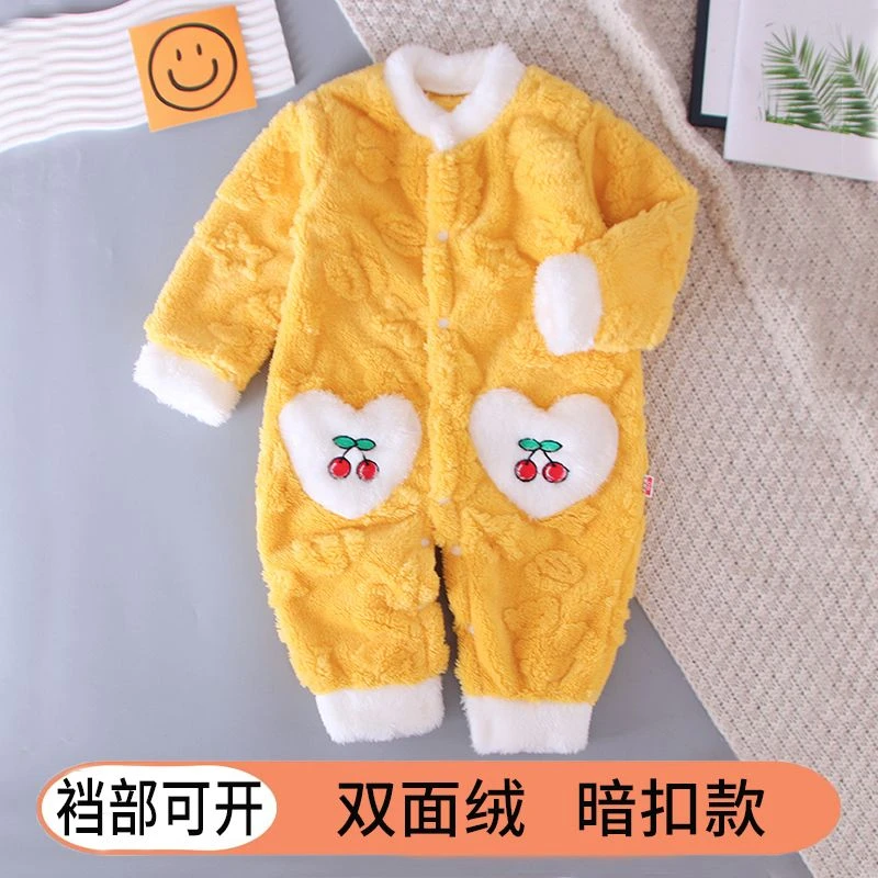 2023新款外穿冬季洋气公主风女孩男宝宝家居服连体衣双面绒外出长