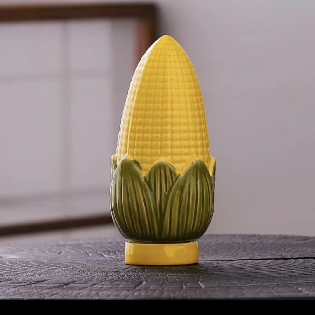 山景造物-玉米迷你高温陶瓷蔬果茶叶罐密封罐储物罐摆件a414