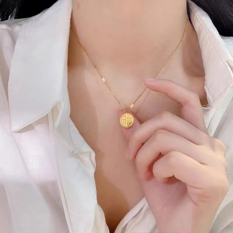 钛钢项链 轻奢福囍双面女款网红中国风潮新款不掉色时尚气质百搭