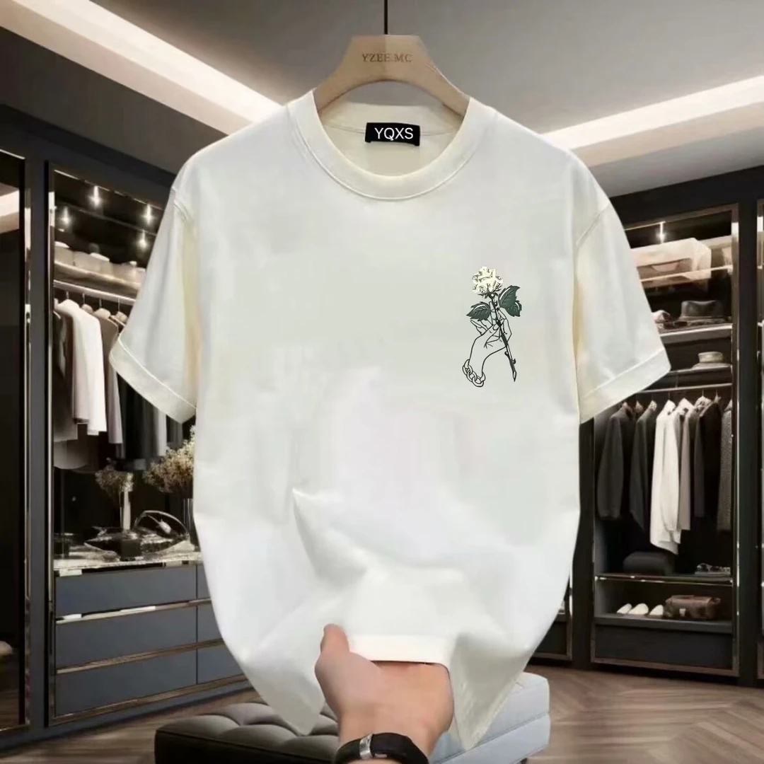 2024夏季新款圆领ins百搭T恤男士印花短袖休闲半袖潮牌正肩袖