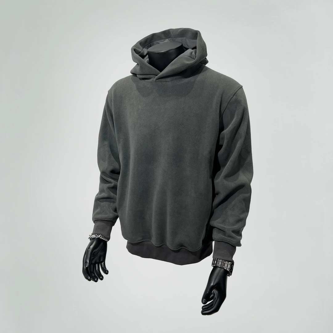 MANVEION420g基础短宽版型双面绒奥利绒保暖抓绒连帽卫衣帽衫秋冬