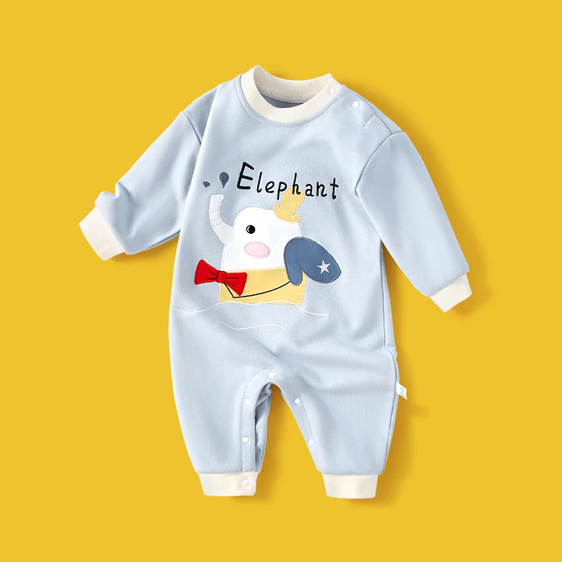 婴儿衣服春秋装男女宝宝长袖外出连体衣哈衣春款刺绣韩版卫衣长爬