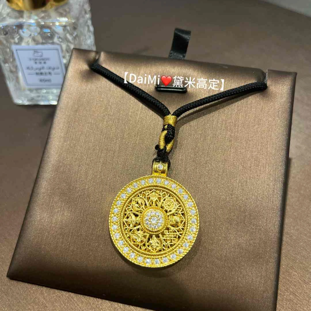 铜合金吊坠 【大号莫桑钻莲花转运罗盘】黑色编织绳可调节24159双面