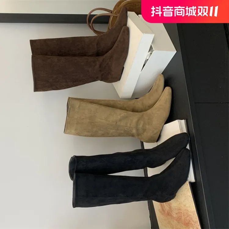 瘦瘦靴不过膝长靴女秋冬季复古高筒靴内增高骑士靴